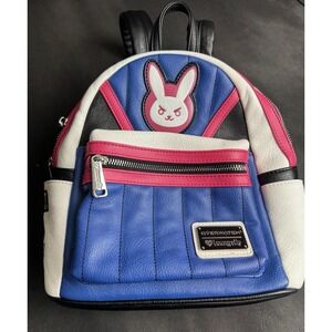 Loungefly Overwatch D.Va Mini Backpack Blue Pink White Bunny Meka Cosplay Gamer